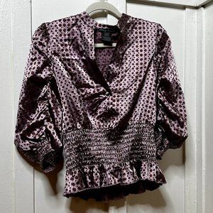Vintage Simply Irresistible Purple Polka Dot Peplum and Ruffle Blouse Size Small